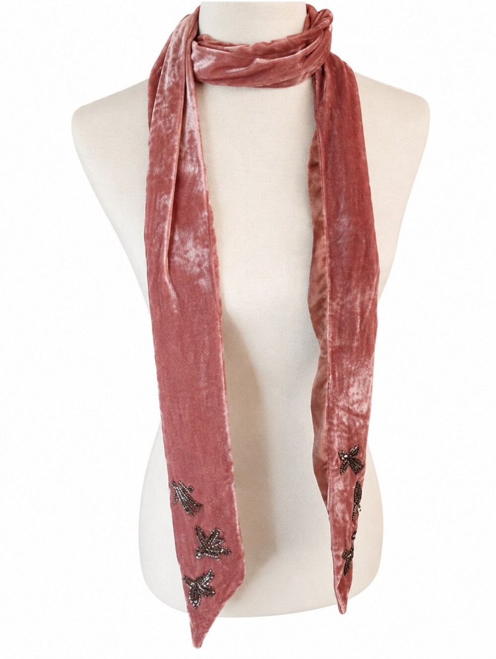 Velvet Embellished Scarf in Pink CollectionEighteen Vintage Style 73"